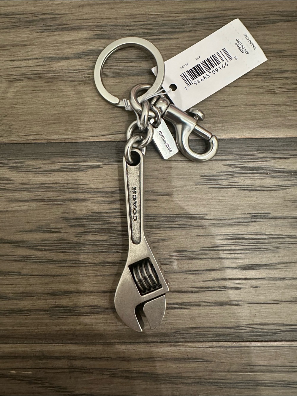 NWT COACH Adjustable Wrench Keychain Charm Silver CCY39